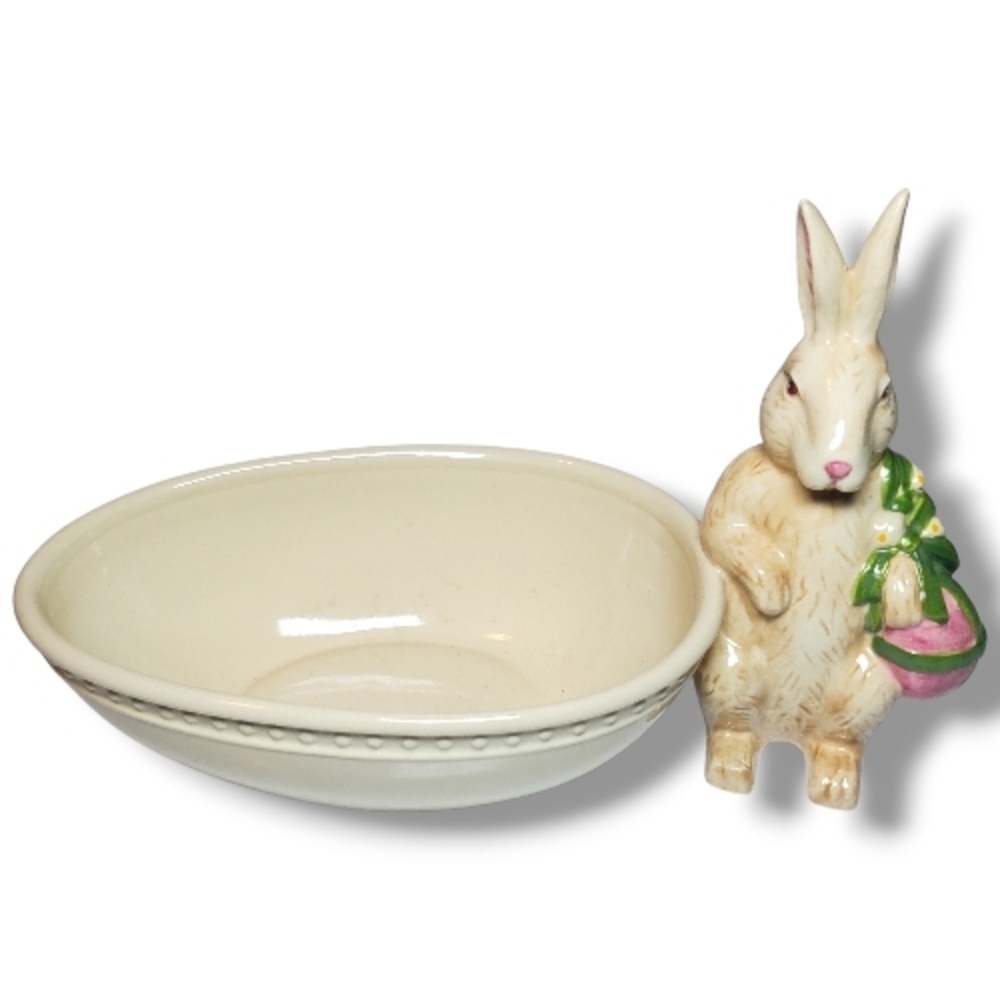 Vintage Easter Bunny Candy Nut Dish Bowl Harry David Tan, Rabbit, Spring Decor